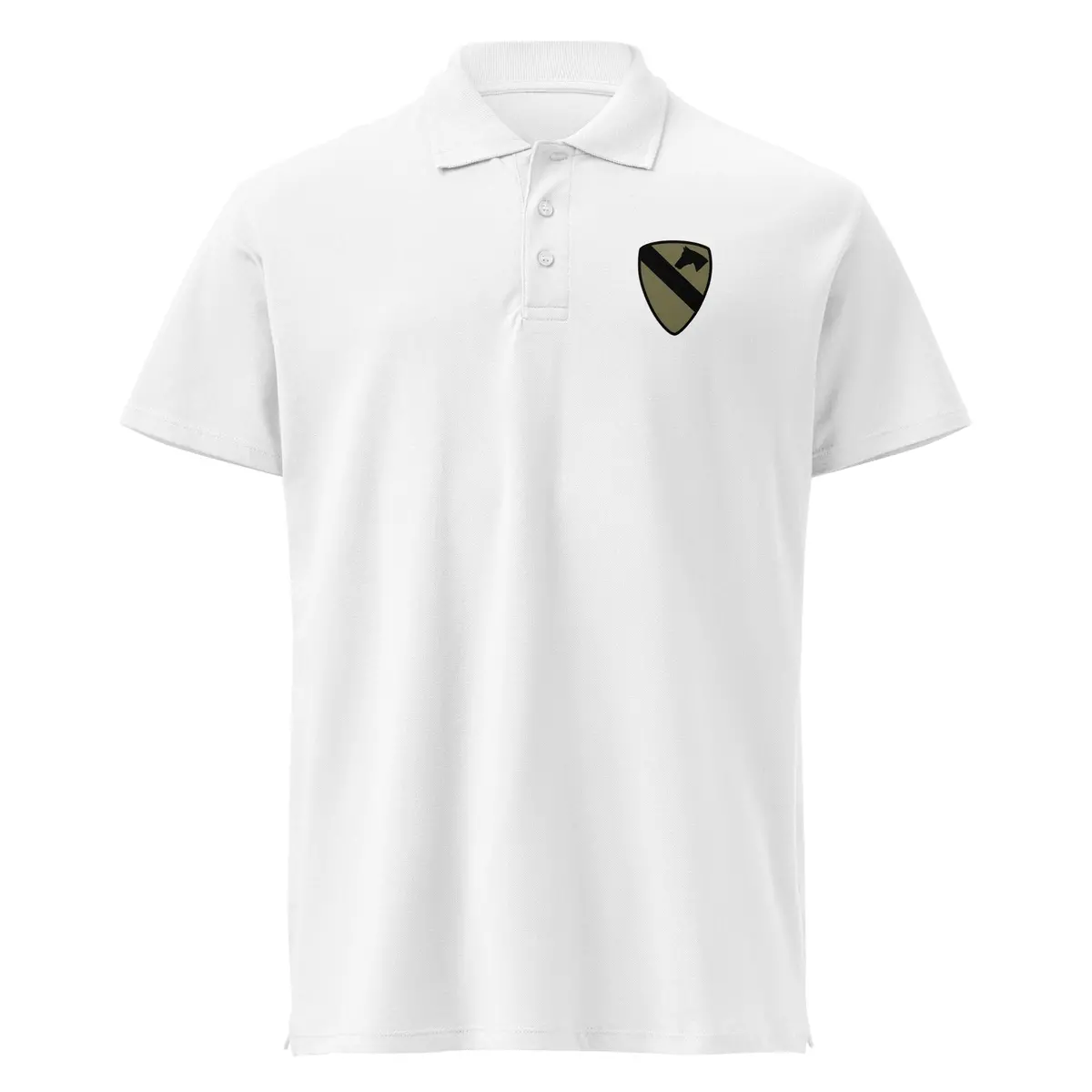 High-quality 300gsm pique polo shirt featuring a subdued embroidered 1st Cavalry Division SSI - Image 13