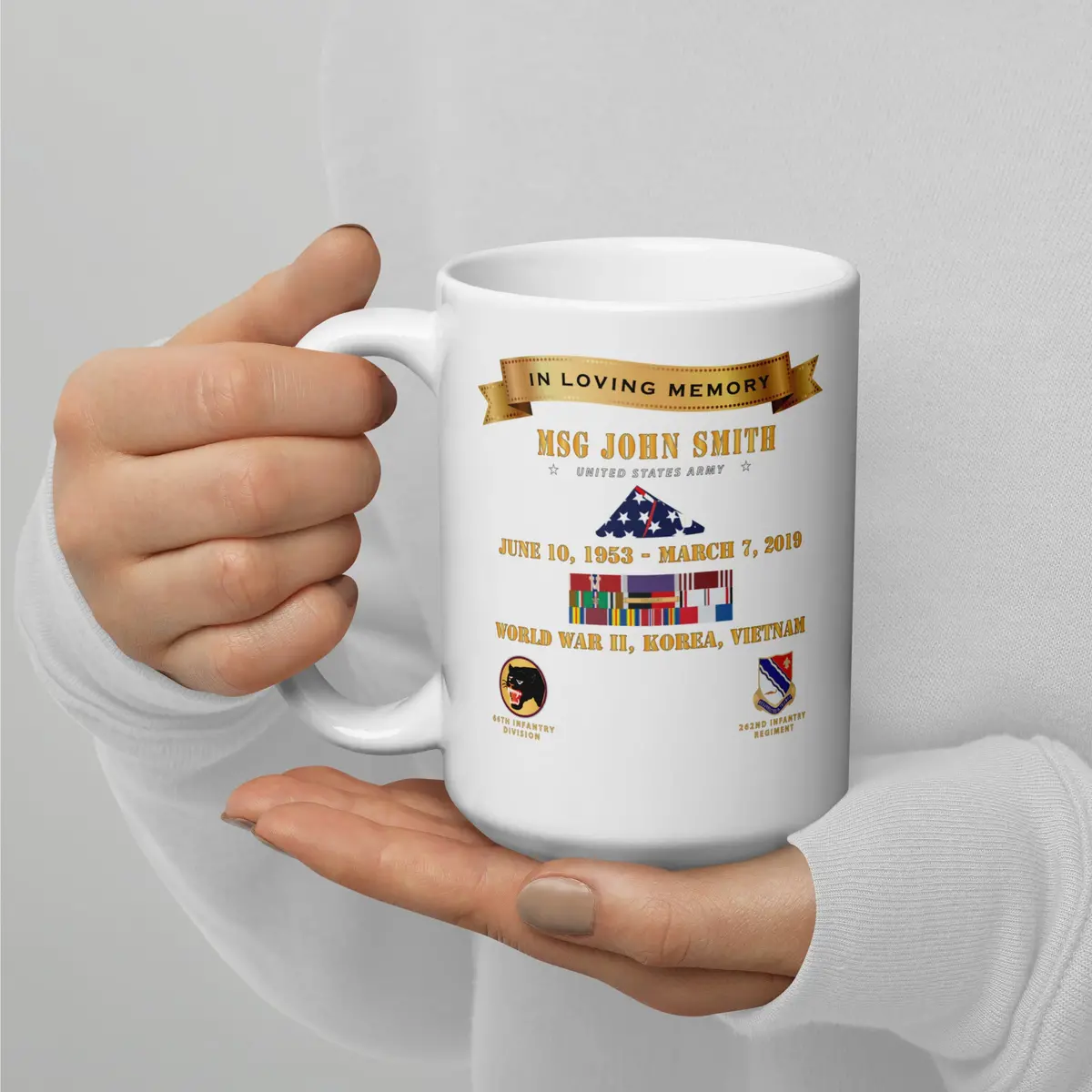 White Glossy Mug - Army -Template 1 - In Memorial Of - 2025 X 300 2