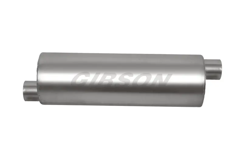 Gibson Sft Superflow Stainless Steel Muffler – Offset/Offset Round Design (8" X 19", 2.5" Inlet / 3" Outlet) 1