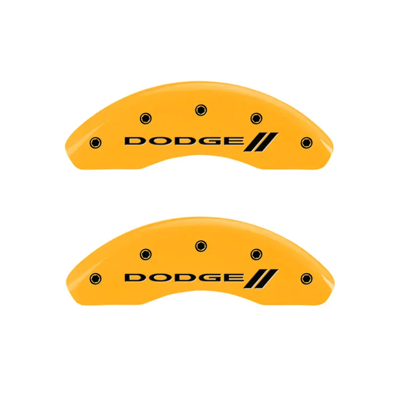 Mgp Engraved Caliper Covers For Front & Rear Axles – Dodge Yellow Finish With Black Chrome Stripes 1