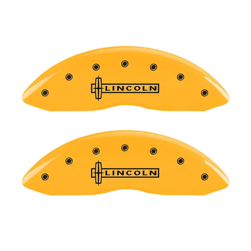 Mgp 4-Piston Caliper Covers – Engraved Front (Lincoln Logo), Rear (Star Emblem), Yellow-On-Black Finish 1
