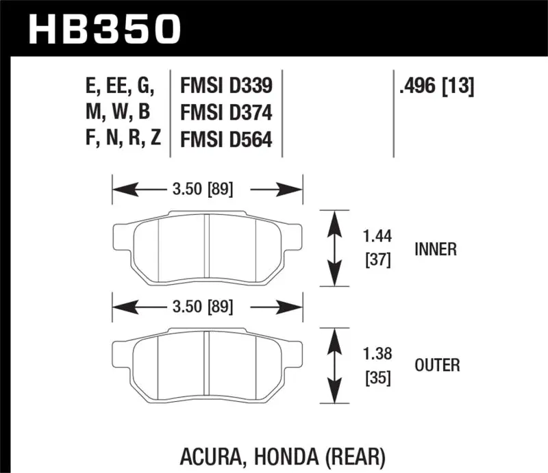 Hawk Hps Street Rear Brake Pads For 1990–2001 Acura Integra (Non-Type R) And 1998–2000 Honda Civic Si Coupe 1