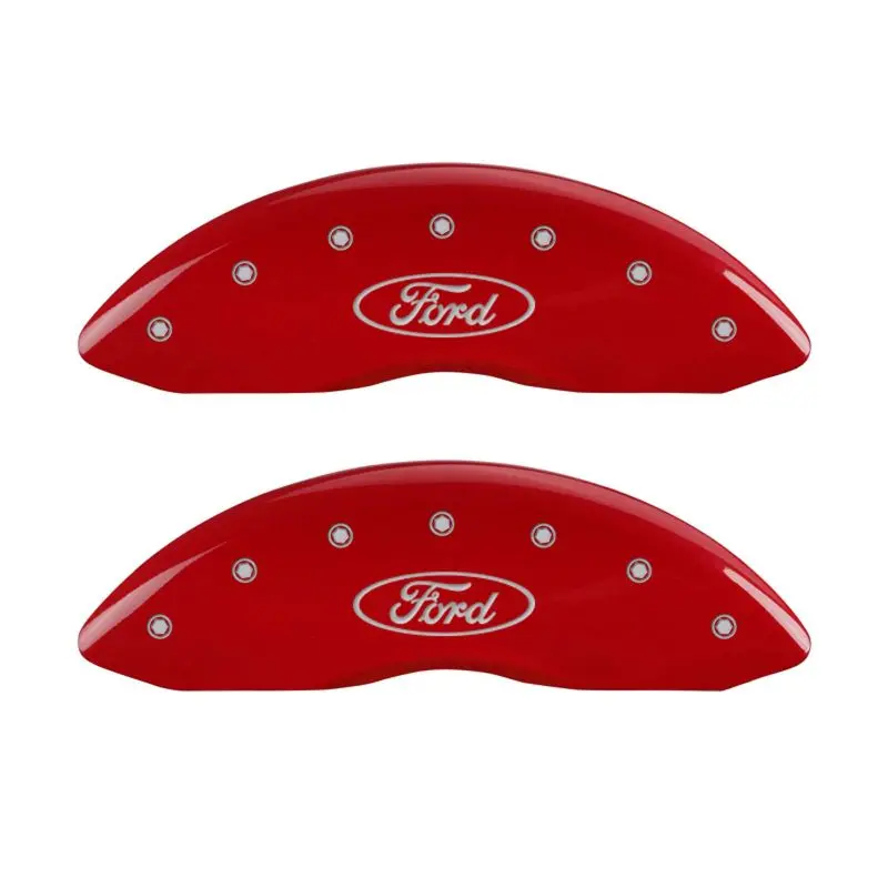 Mgp Engraved 4-Piston Caliper Covers – Ford Oval Logo, Red Finish With Silver Chrome Accents 1